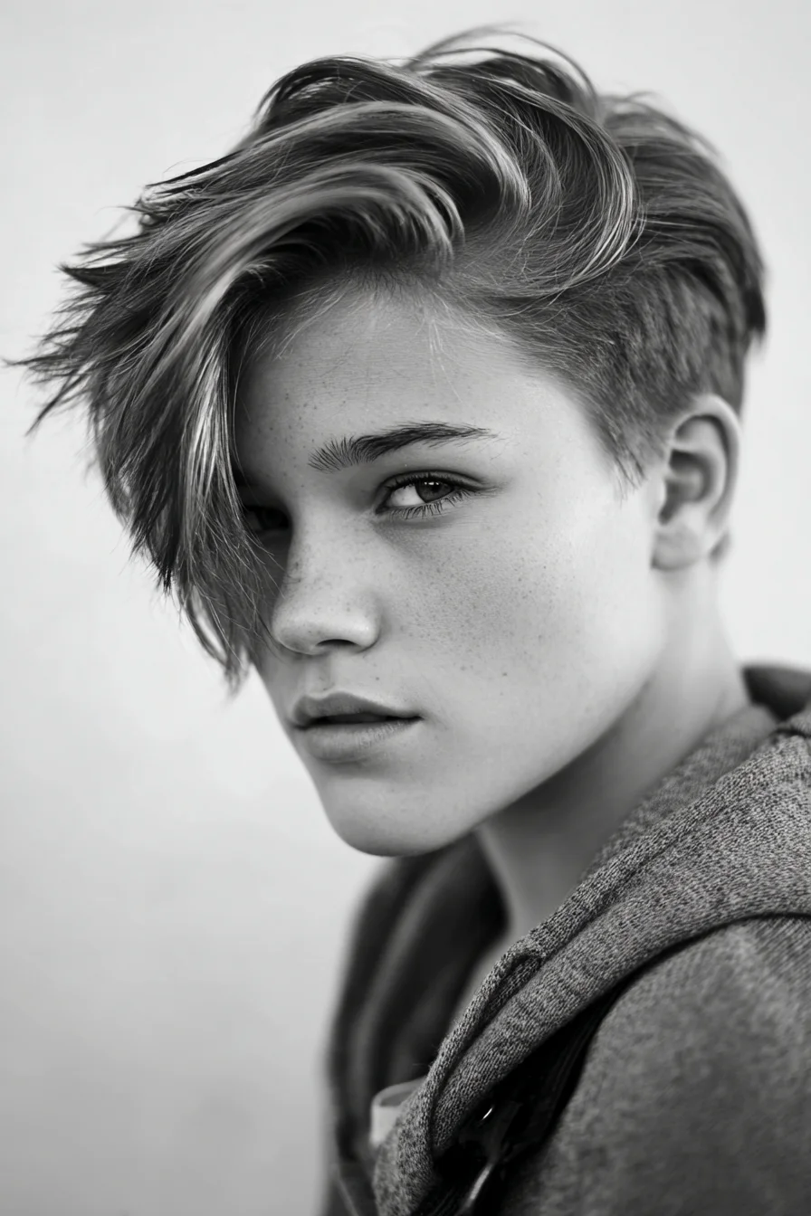 Textured Asymmetrical Pixie Undercut with Side‑Swept Fringe