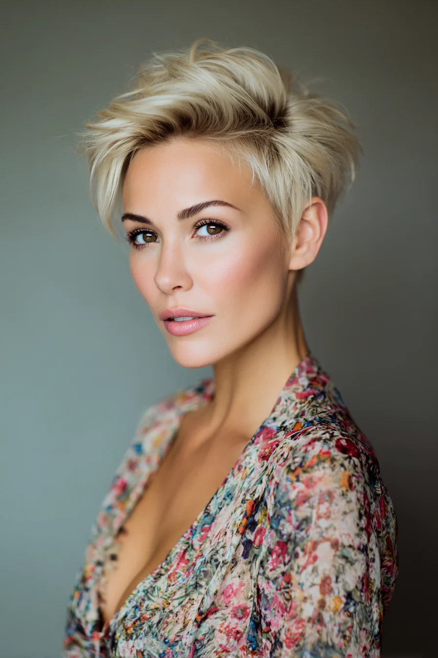 Textured Blonde Pixie with Long Top and Choppy Layers