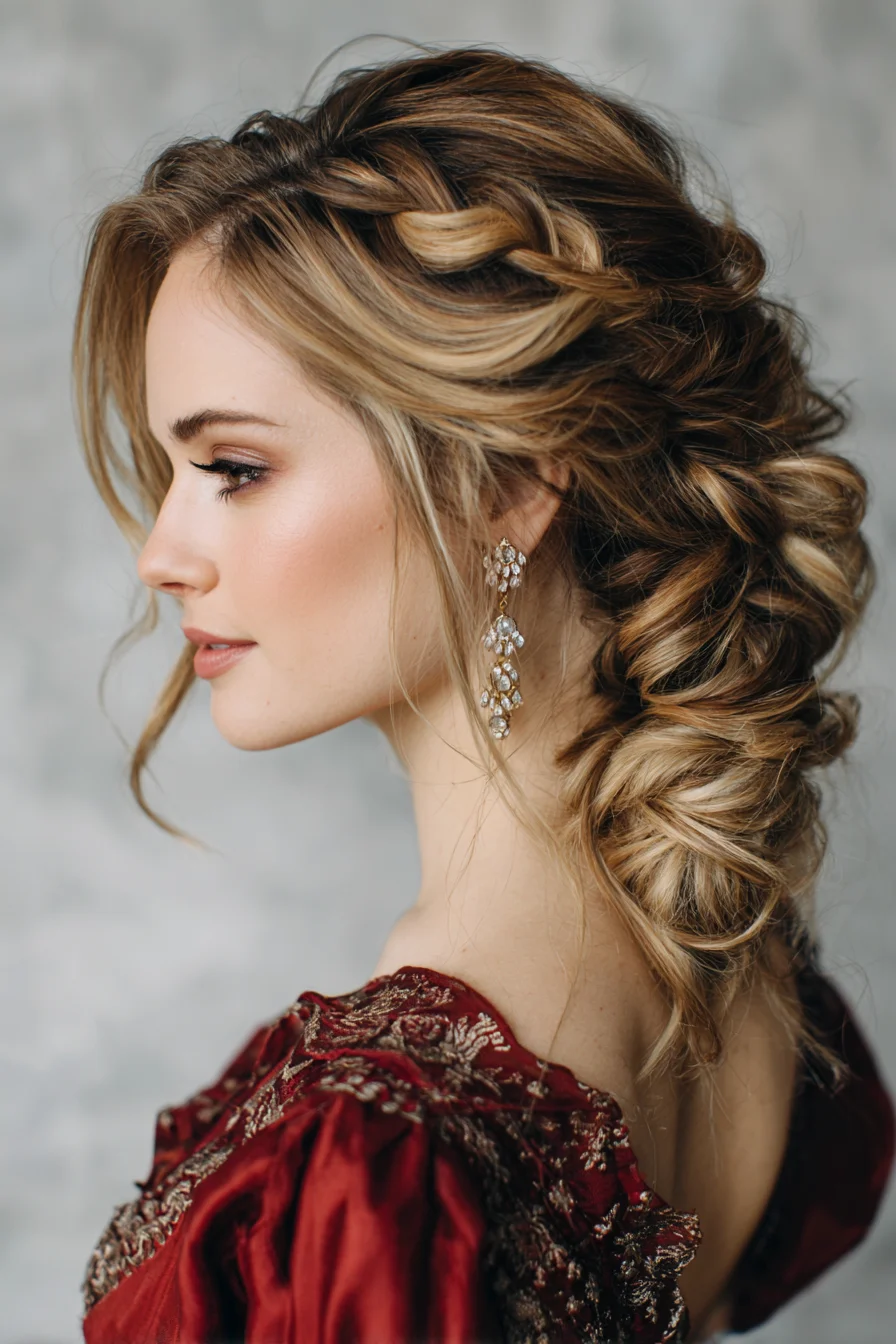 Textured Braided Low Chignon with Face-Framing Tendrils