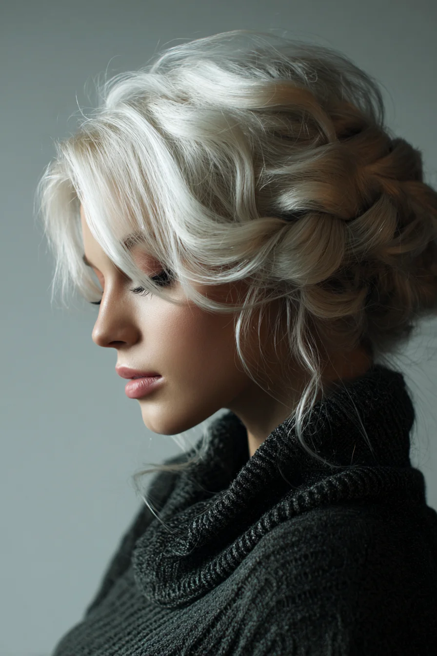 Textured Braided Low Updo with Soft Face‑Framing Layers