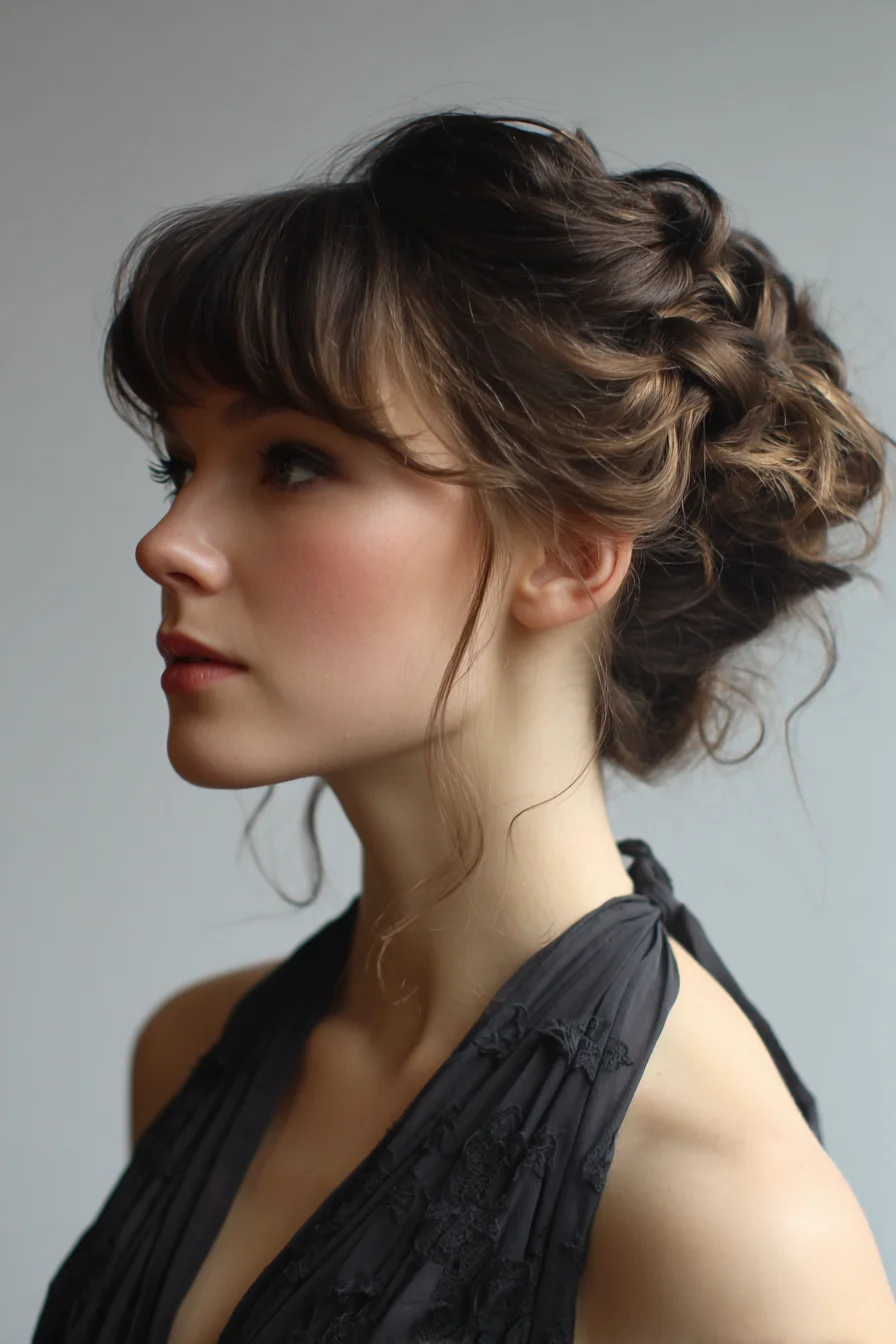 Textured Braided Updo with Curtain Bangs