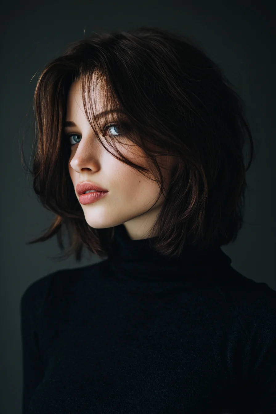 Textured Chin-Length Bob with Face‑Framing Curtain Fringe