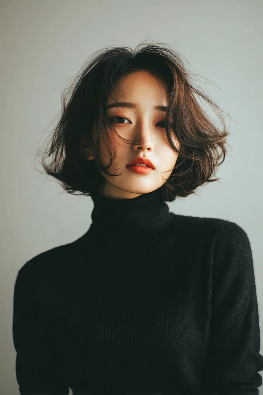 Textured Chin-Length Bob with Face-Framing Layers & Curtain Fringe