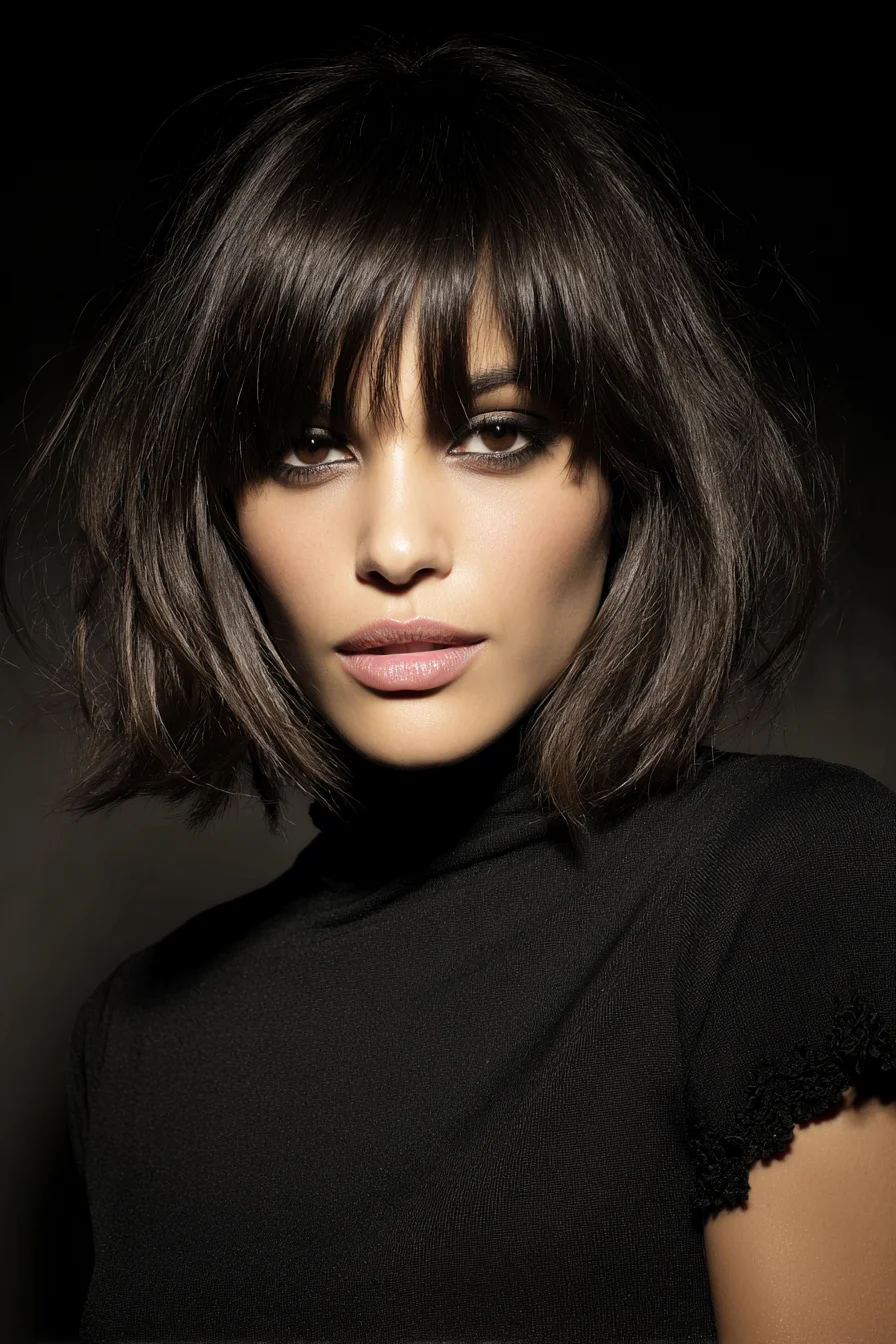 Textured Chin-Length Bob with Soft Blunt Fringe