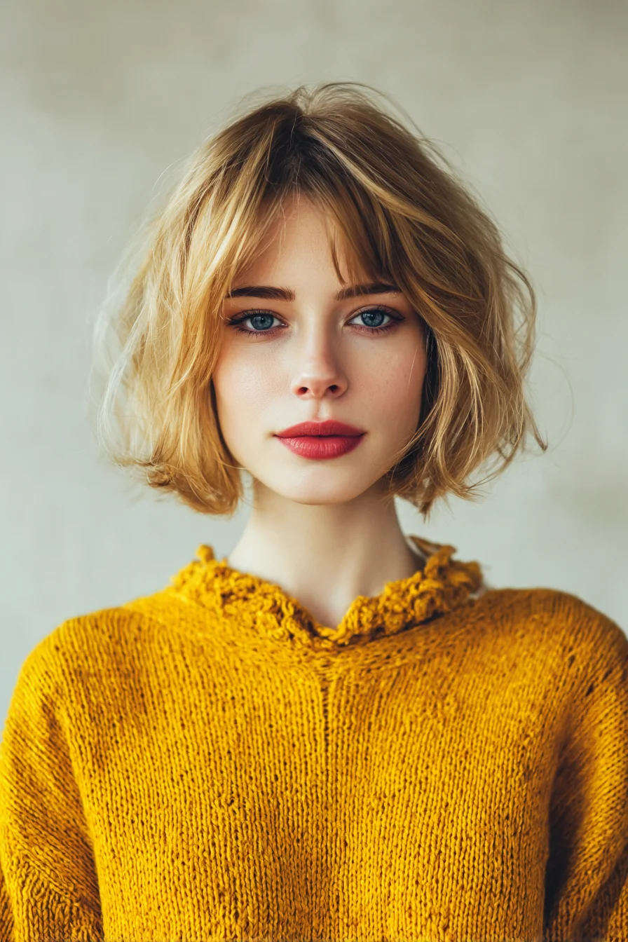 Textured Chin-Length Bob with Soft Curtain Bangs