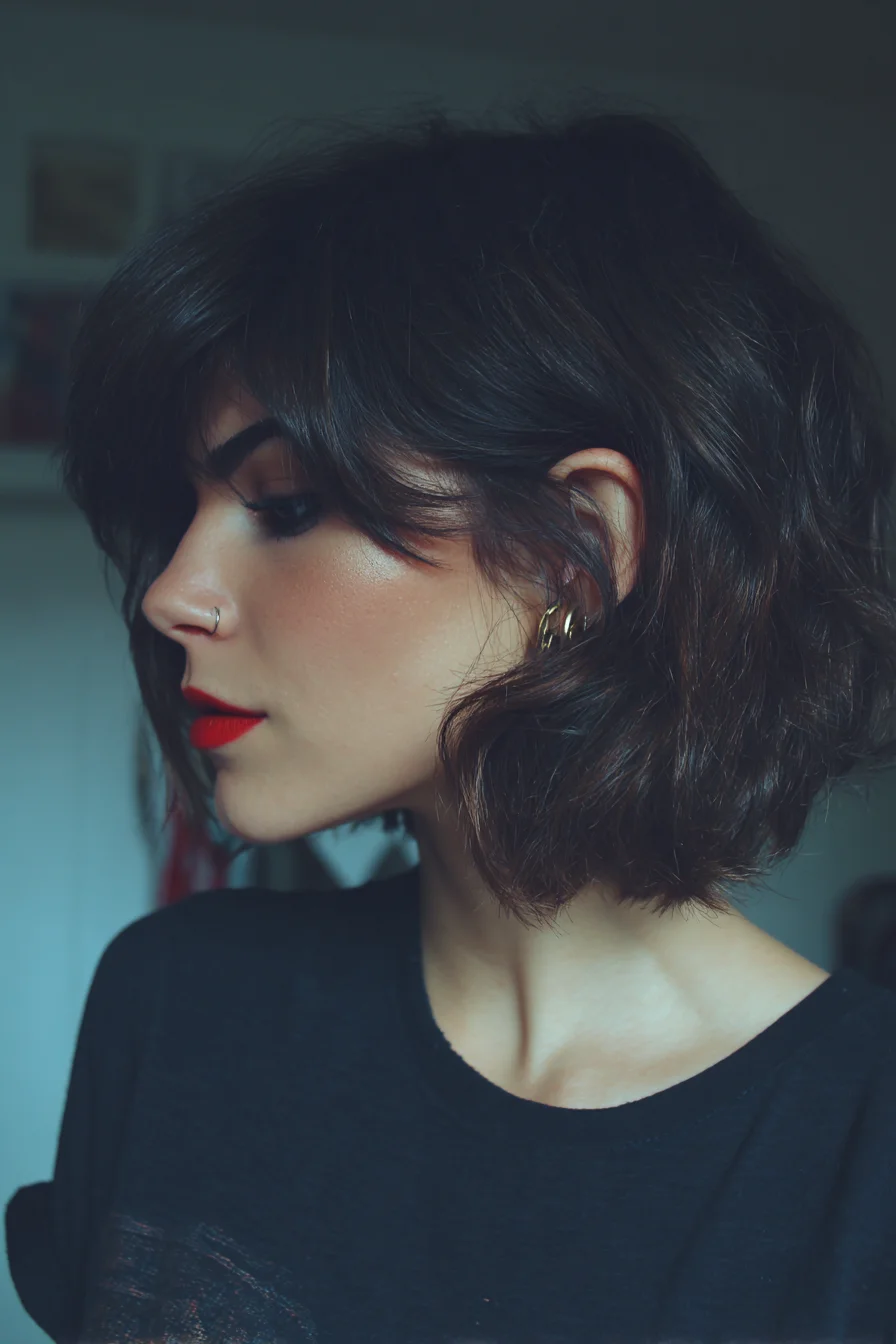 Textured Chin-Length Bob with Soft Curtain Bangs