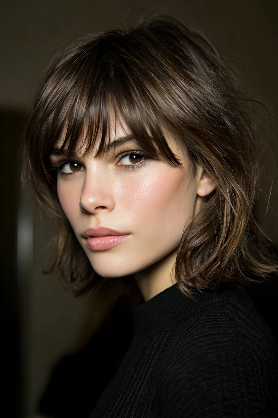 Textured Chin-Length Bob with Soft Curtain Bangs