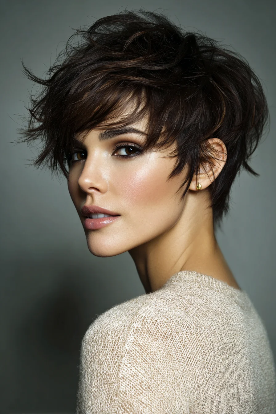 Textured Choppy Pixie with Long Side Fringe and Tousled Layers