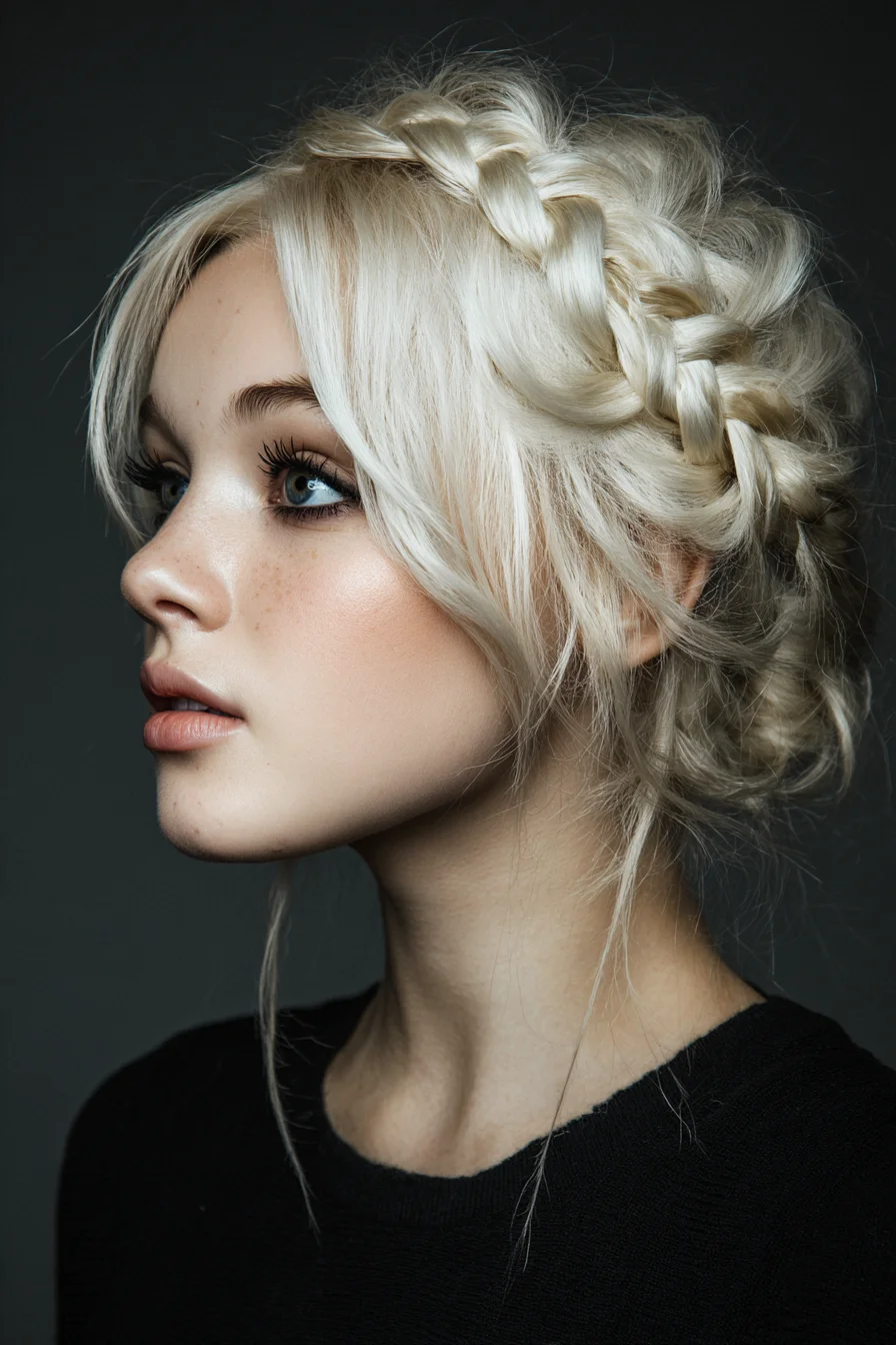 Textured Crown Braid Updo — Loose Braided Halo for Fine to Medium Hair