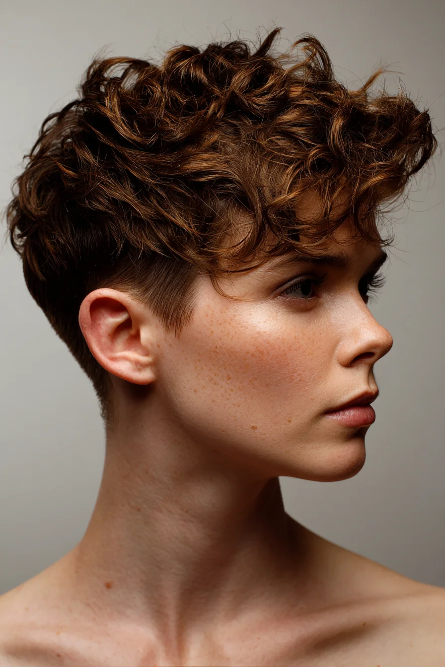 Textured Curly Pixie with Tapered Sides