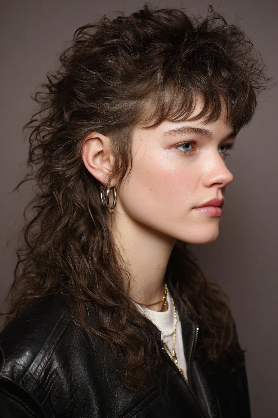 Textured Curly Shag Mullet with Short Choppy Fringe