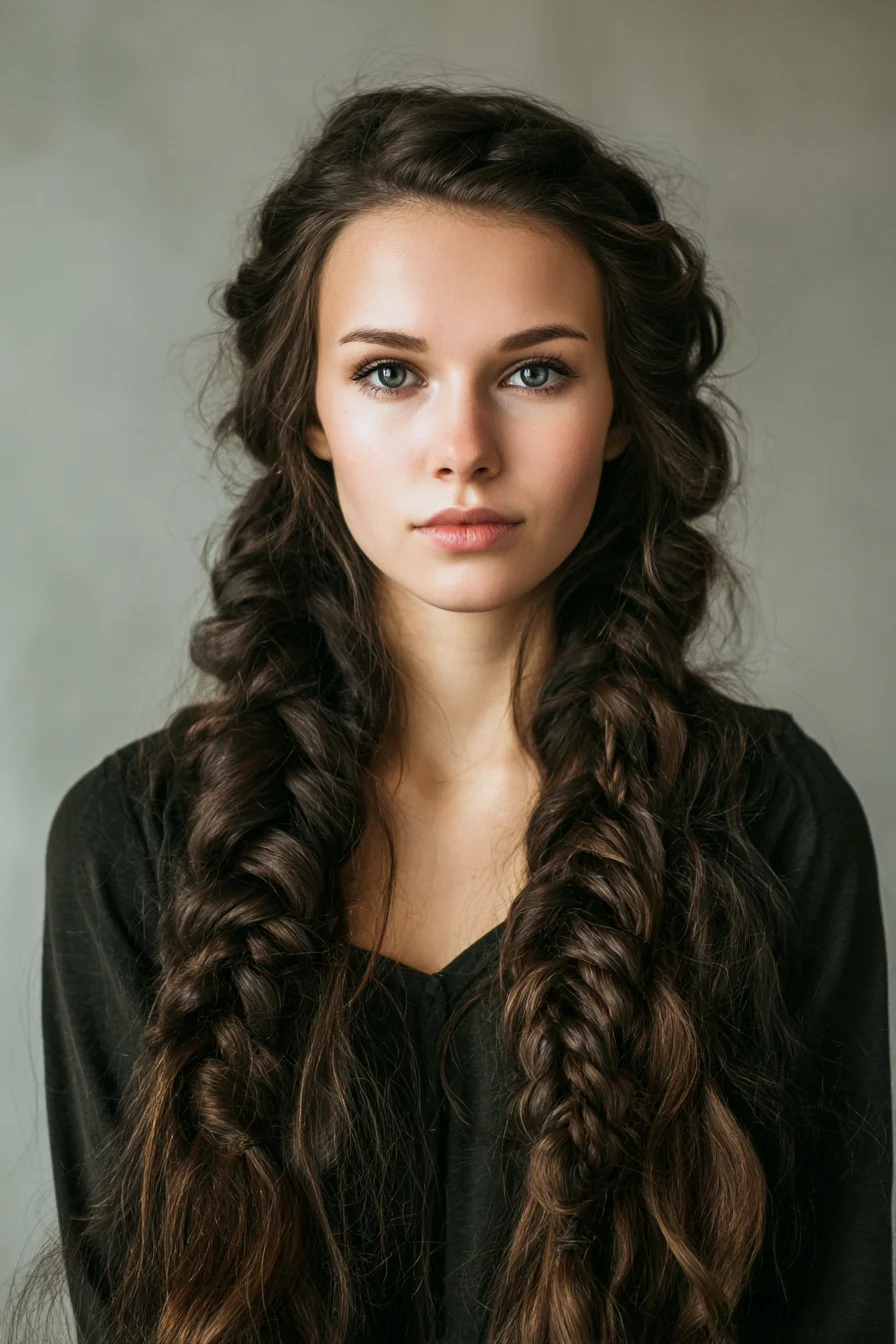 Textured Double Boho Fishtail Braids for Long Hair
