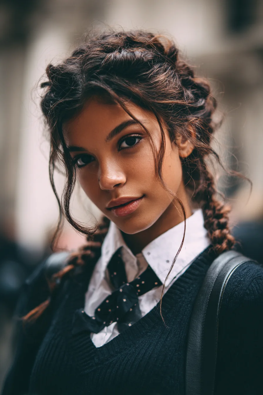 Textured Double Dutch Braids with Face‑Framing Tendrils