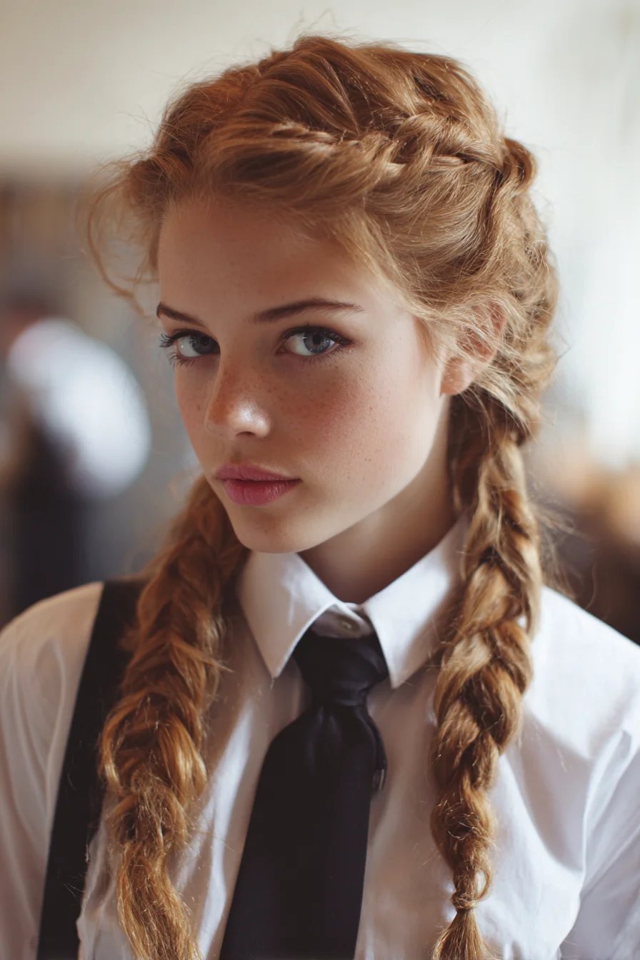 Textured Double Dutch Braids with Loose Crown Braid