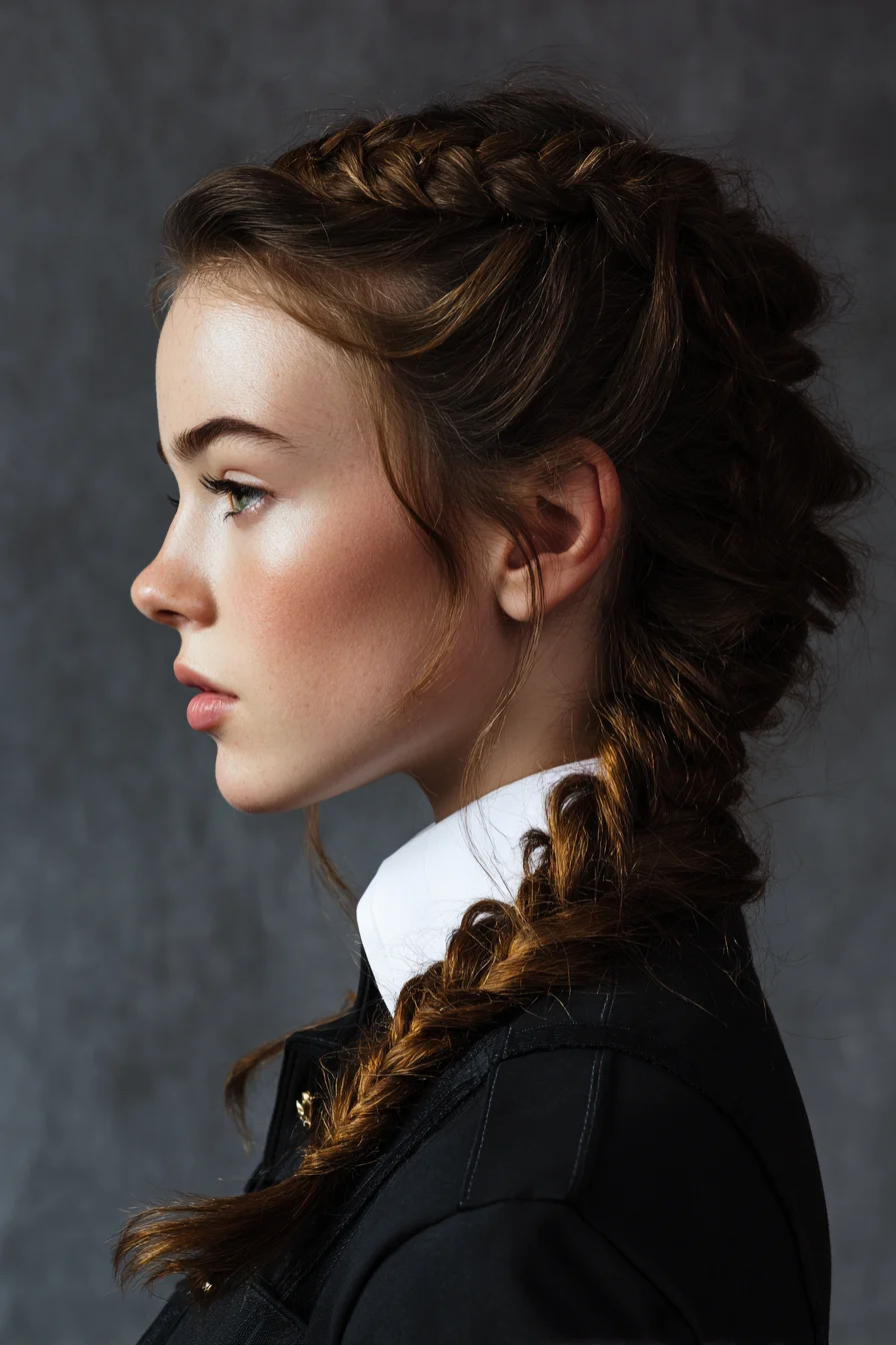 Textured Dutch Crown Braid Flowing into a Loose Side Braid