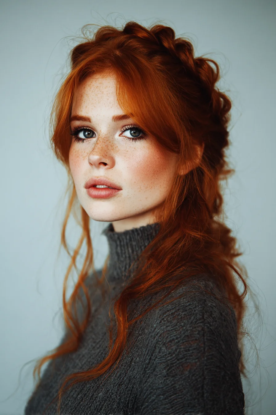 Textured Half-Up Braided Crown with Face-Framing Waves