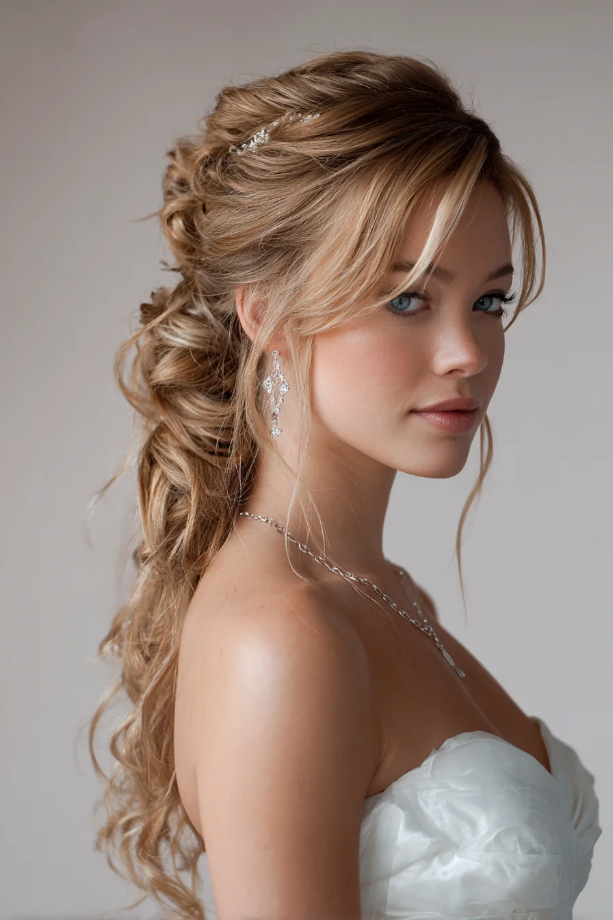 Textured Half-Up Bridal Hairstyle with Loose Romantic Curls