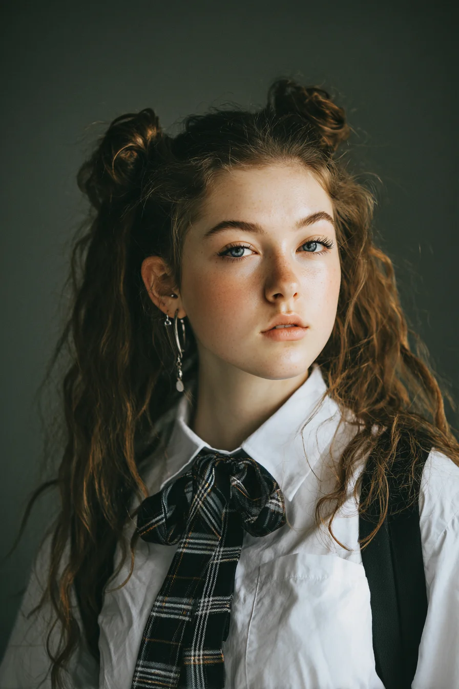 Textured Half-Up Double Space Buns with Loose Waves