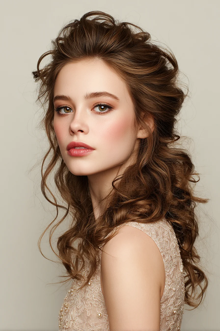 Textured Half-Up Romantic Curls with Root Volume