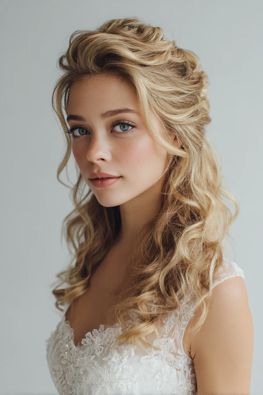 Textured Half-Up Romantic Waves with Face‑Framing Layers