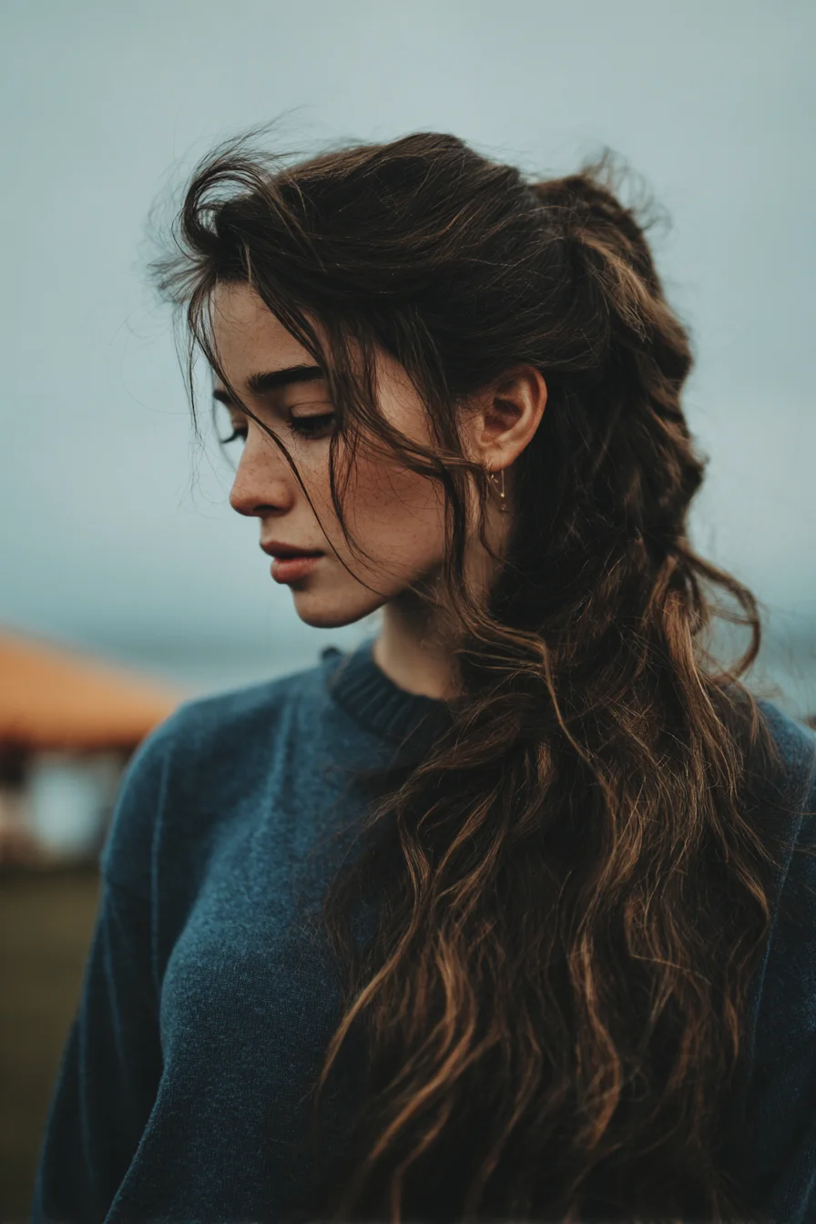 Textured Half-Up Twist with Loose Waves and Face‑Framing Pieces