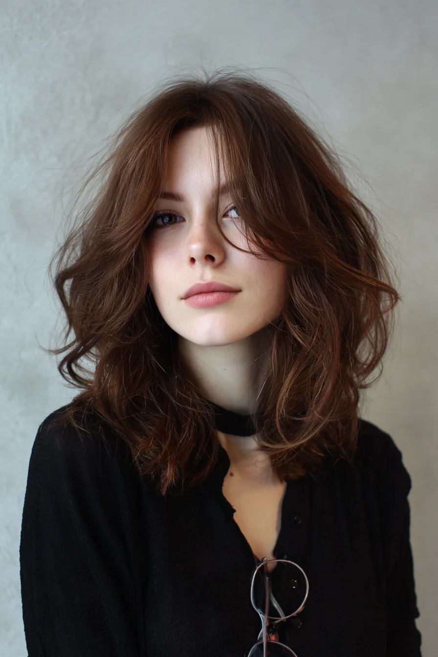 Textured Layered Lob with Curtain Bangs
