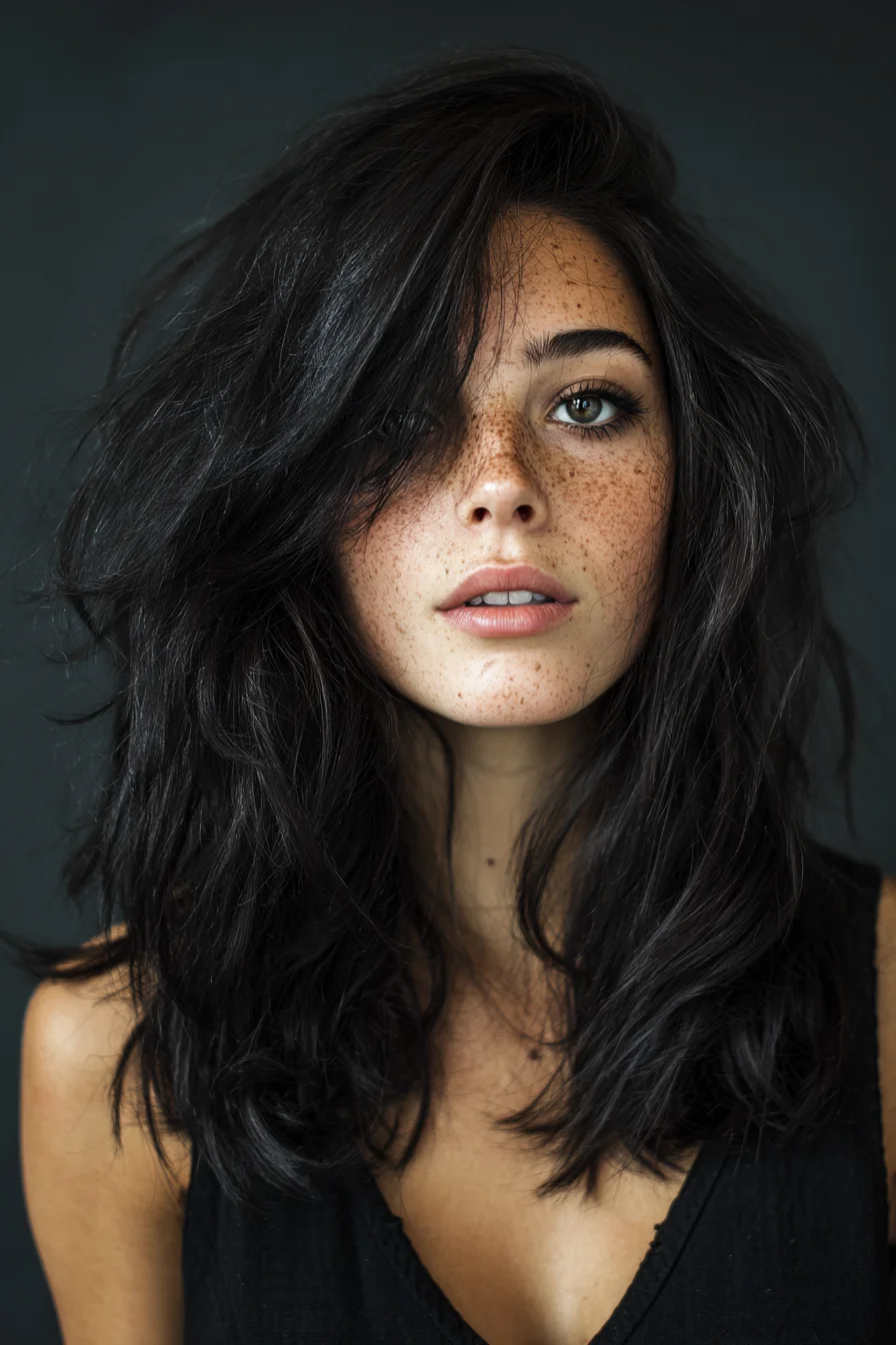 Textured Layered Lob with Side-Swept Fringe and Tousled Waves