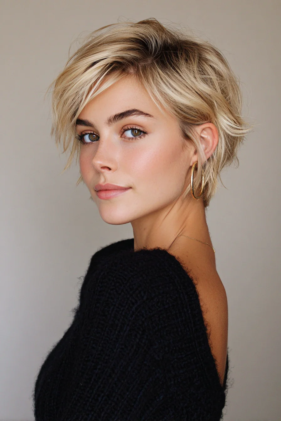 Textured Layered Pixie with Side-Swept Fringe (Tousled Short Crop)