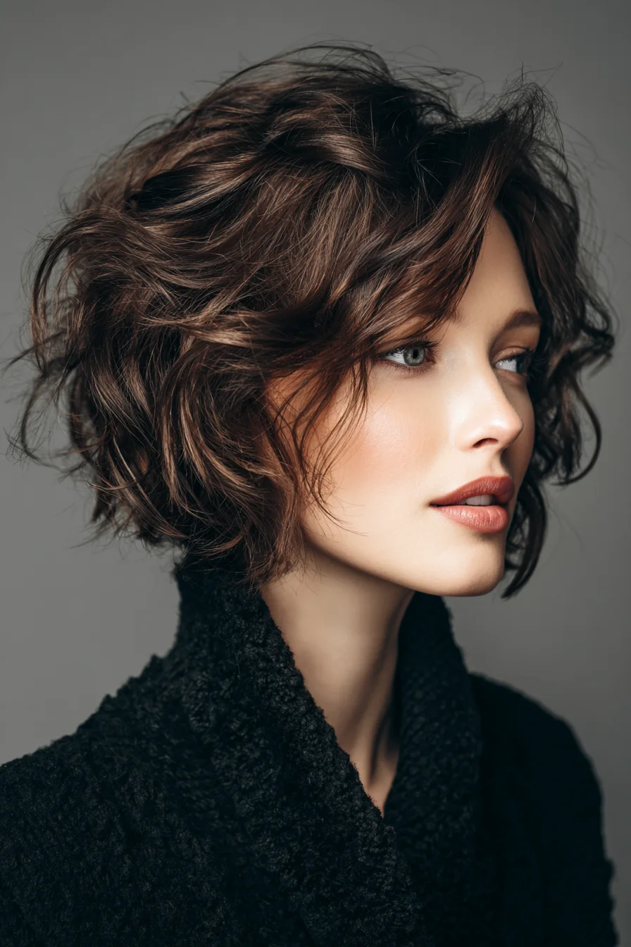 Textured Layered Short Bob with Tousled Waves