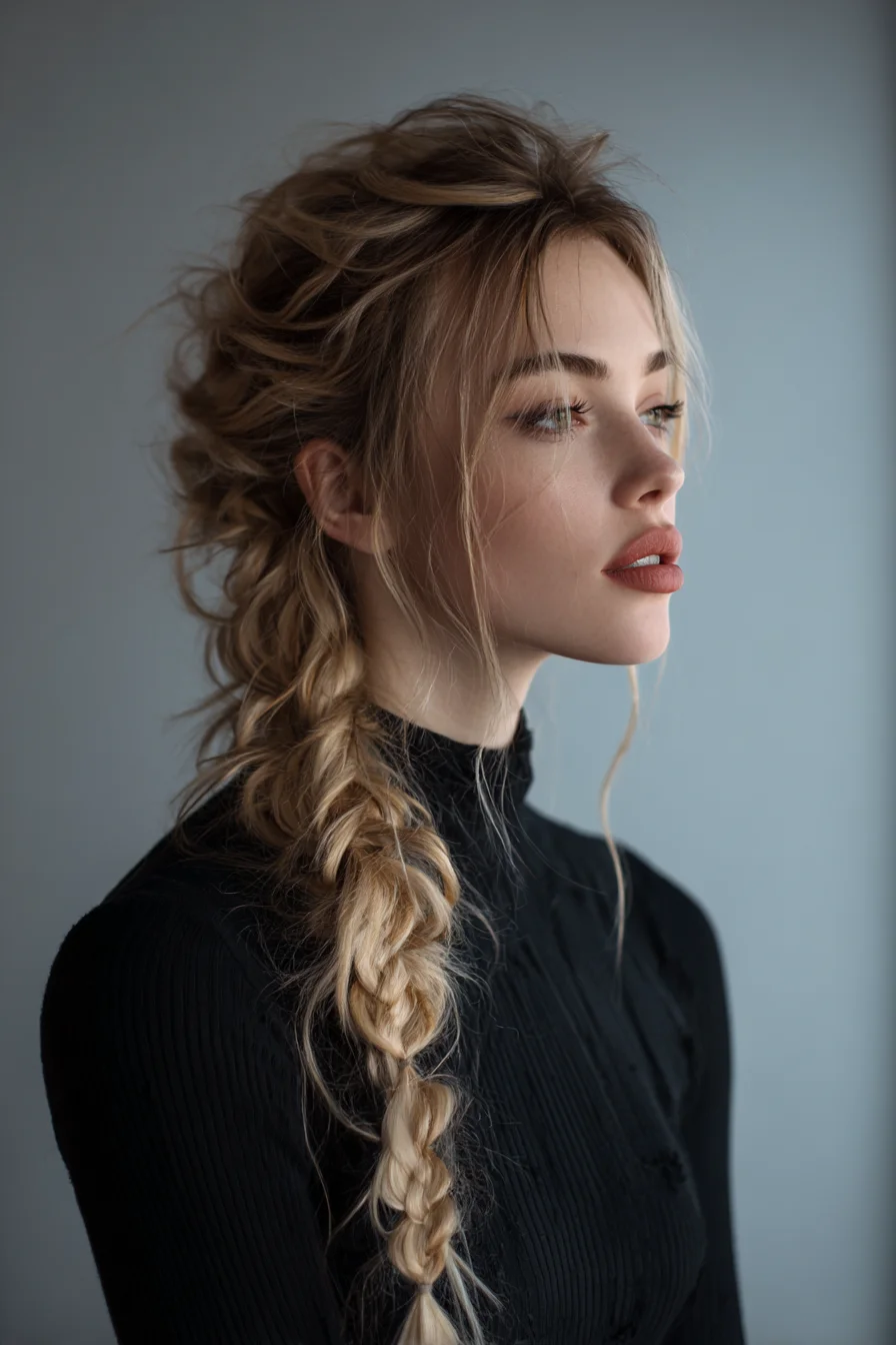 Textured Loose Side Fishtail Braid with Face‑Framing Layers