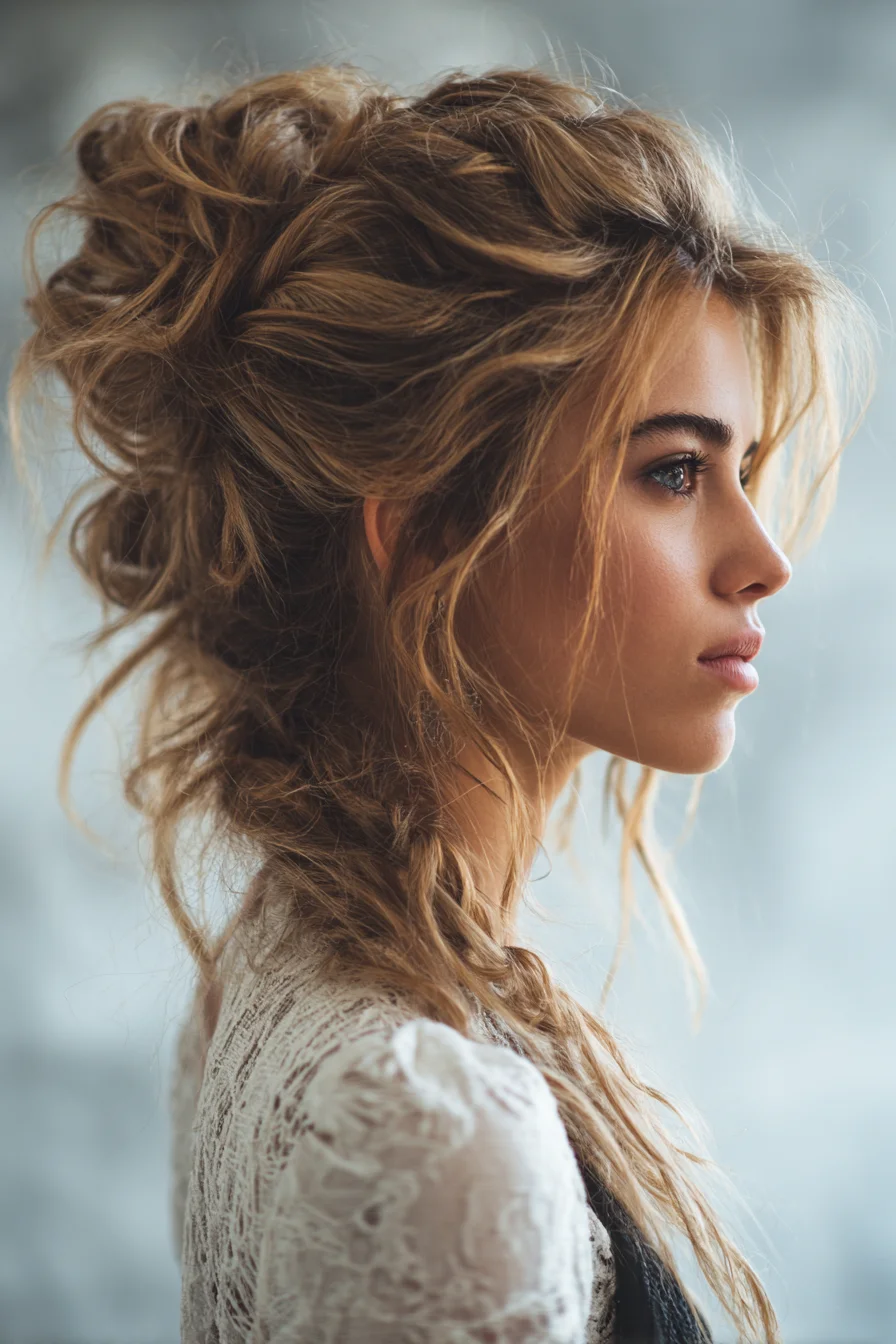 Textured Messy Braided Updo for Wavy or Fine Hair