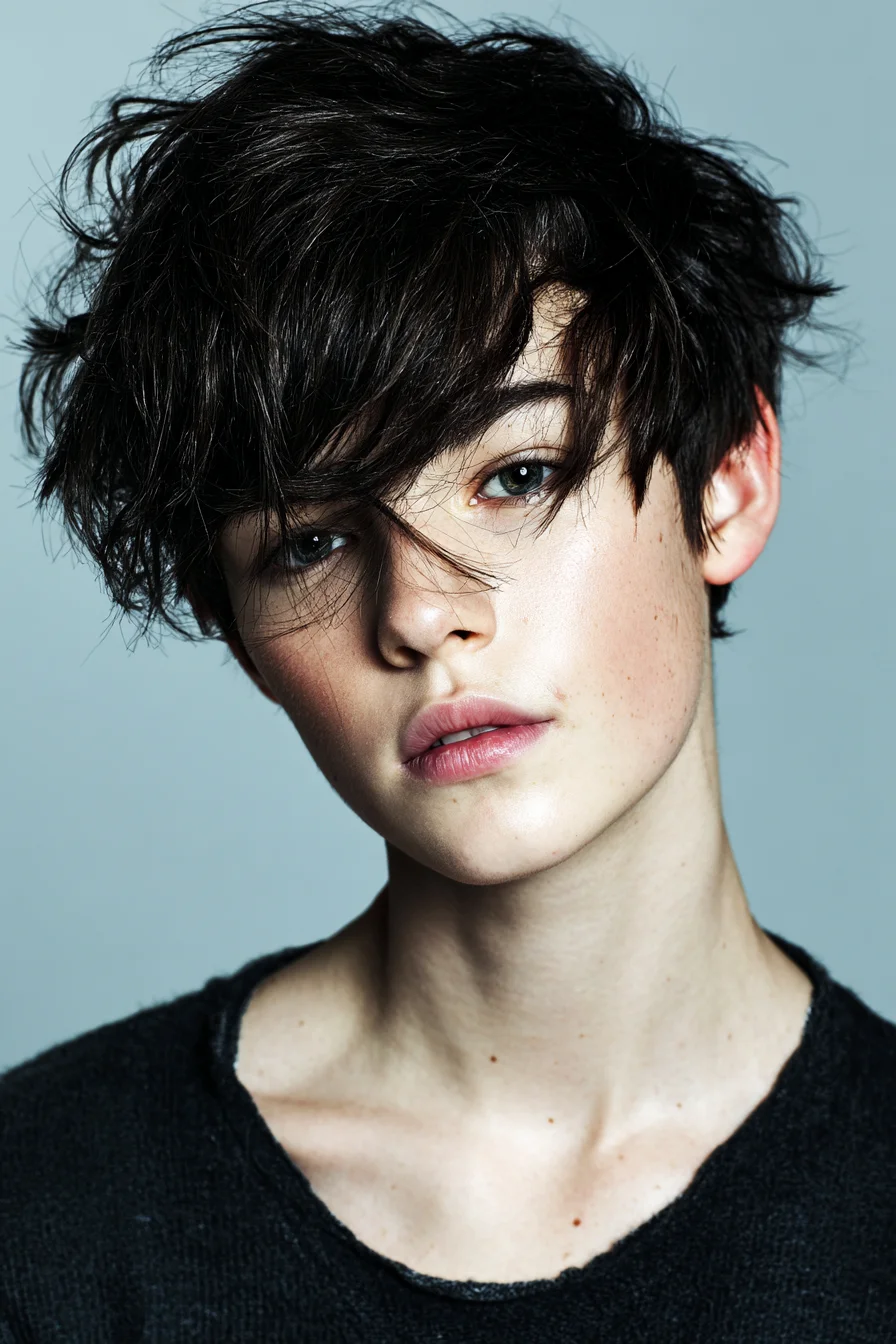 Textured Messy Pixie with Long Fringe — Short Layered Hairstyle