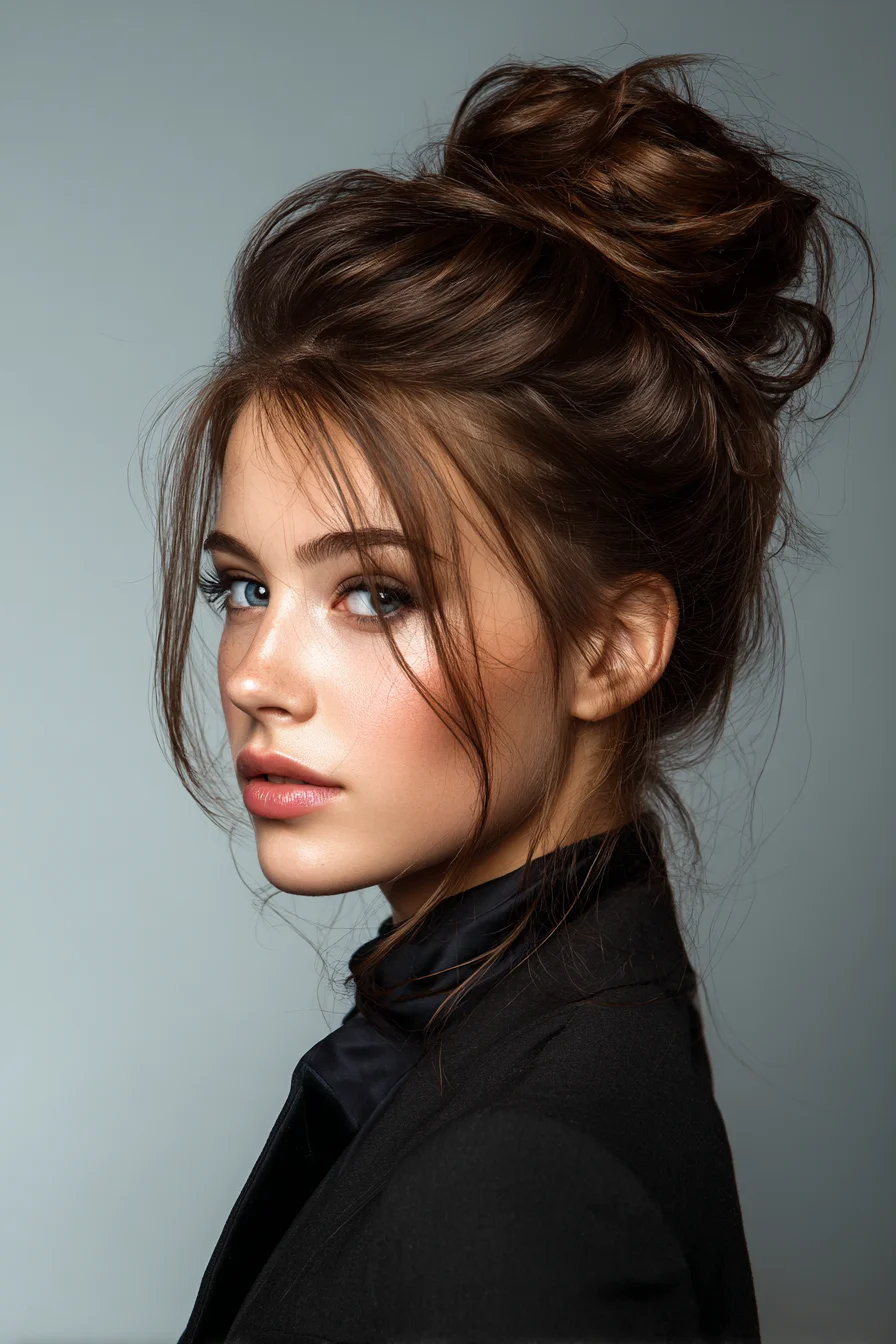 Textured Messy Top Knot with Face‑Framing Layers