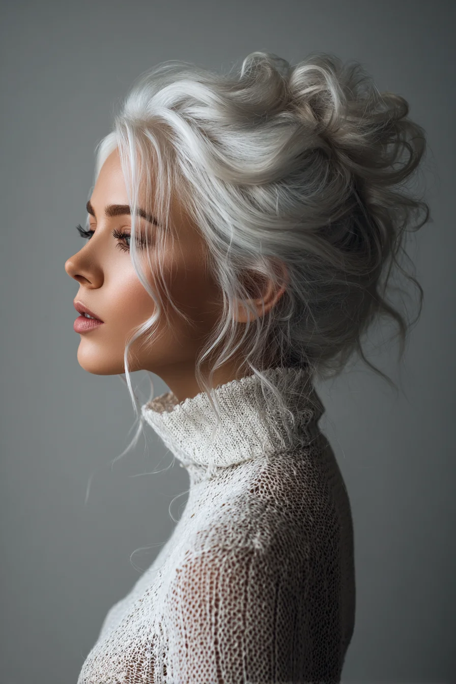 Textured Messy Updo with Face‑Framing Tendrils for Fine to Medium Hair