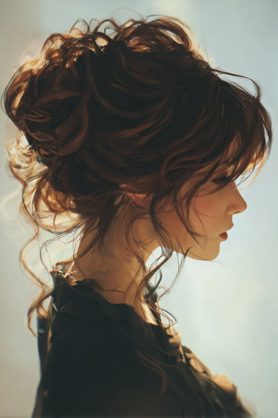 Textured Messy Updo with Face‑Framing Waves