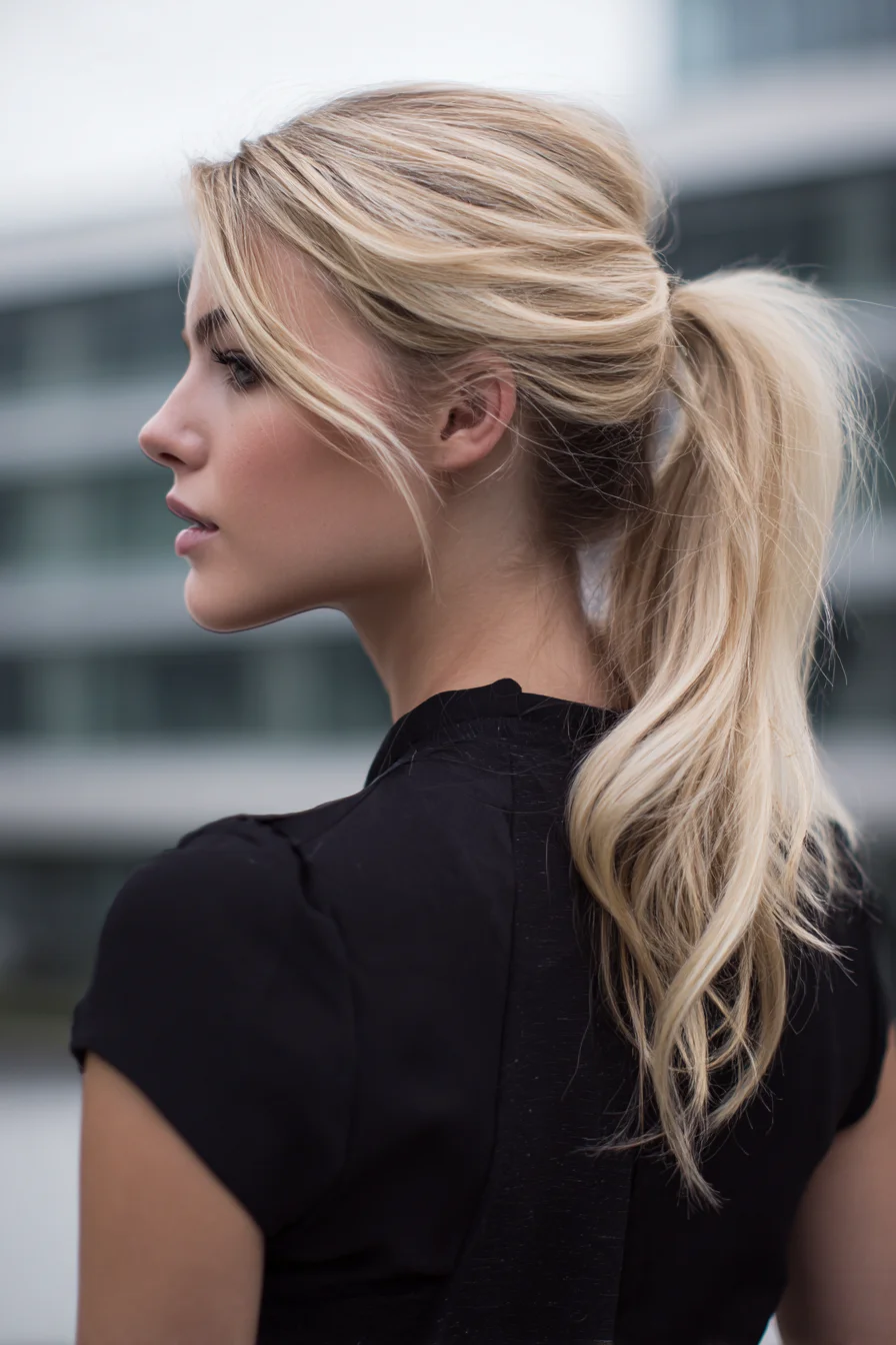 Textured Mid-Height Ponytail with Soft Face‑Framing Layers