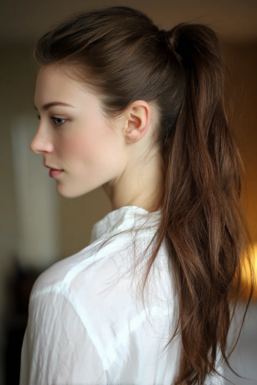 Textured Mid‑High Ponytail with Soft Volume for Long Hair