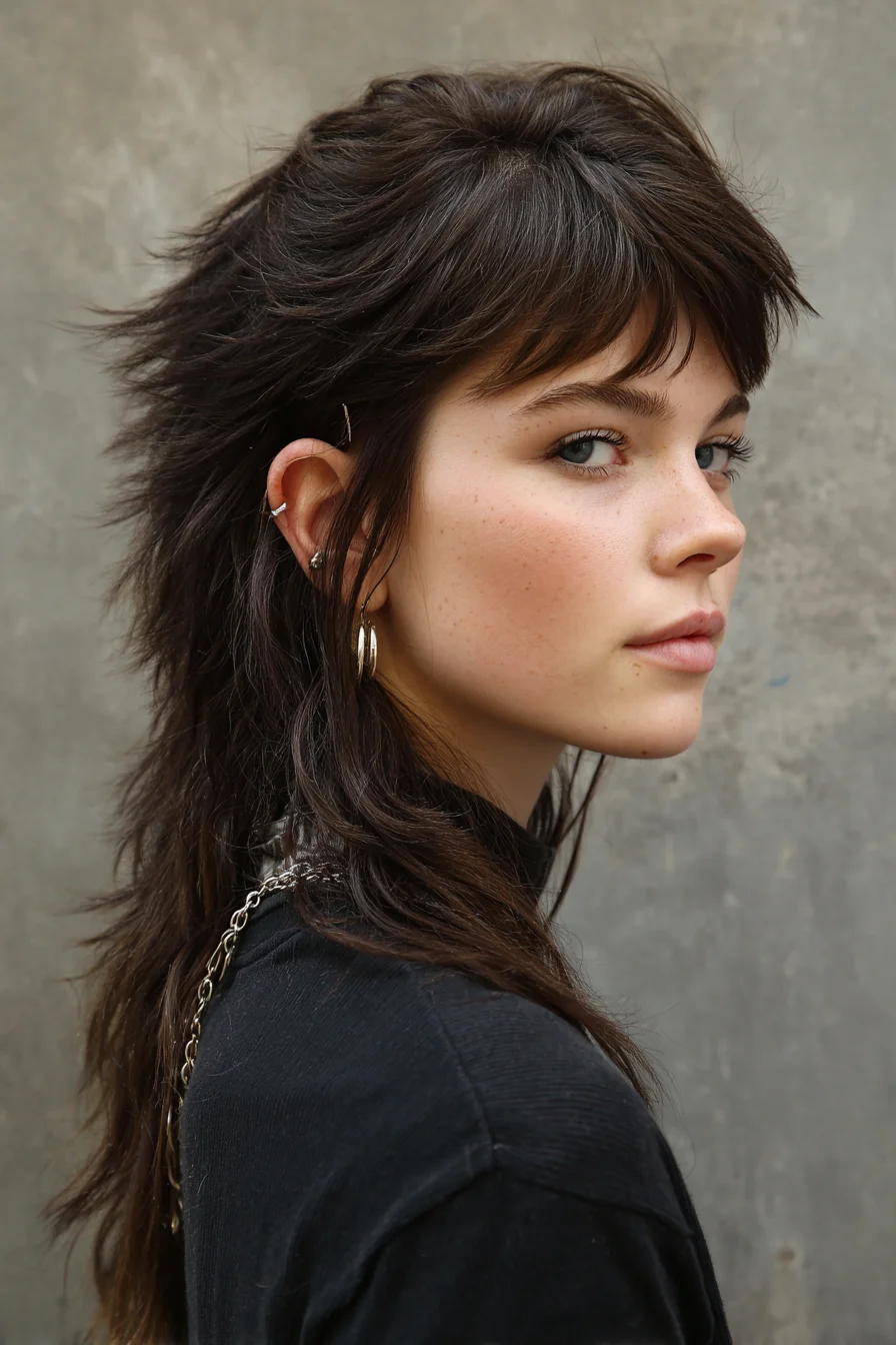 Textured Modern Mullet-Shag with Choppy Layers and Soft Micro-Fringe