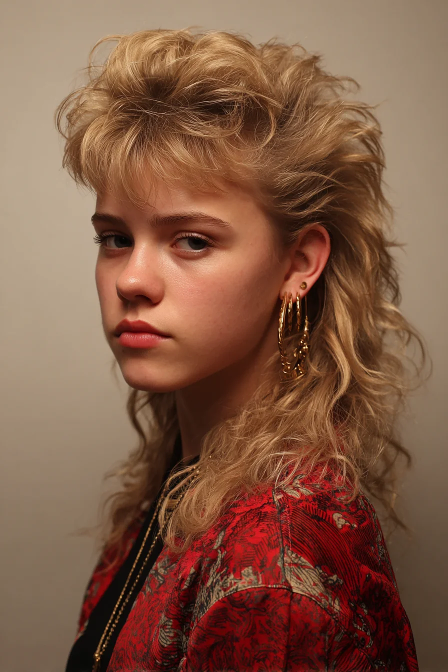 Textured Mullet with Feathered Fringe and Voluminous Crown