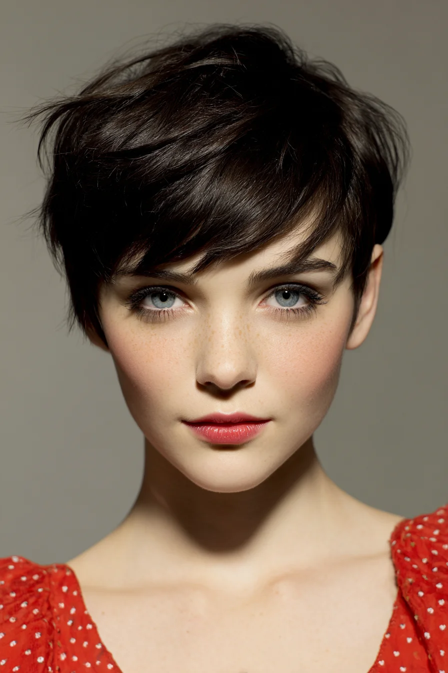 Textured Pixie Cut with Side‑Swept Bangs — Short Layered Hairstyle