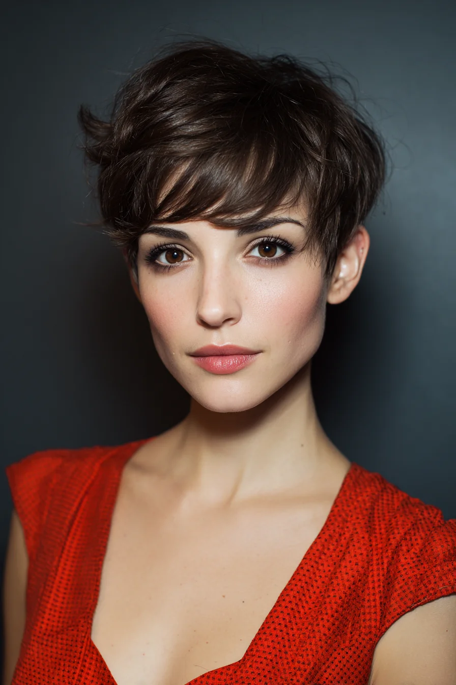 Textured Pixie Cut with Side‑Swept Fringe and Soft Layers