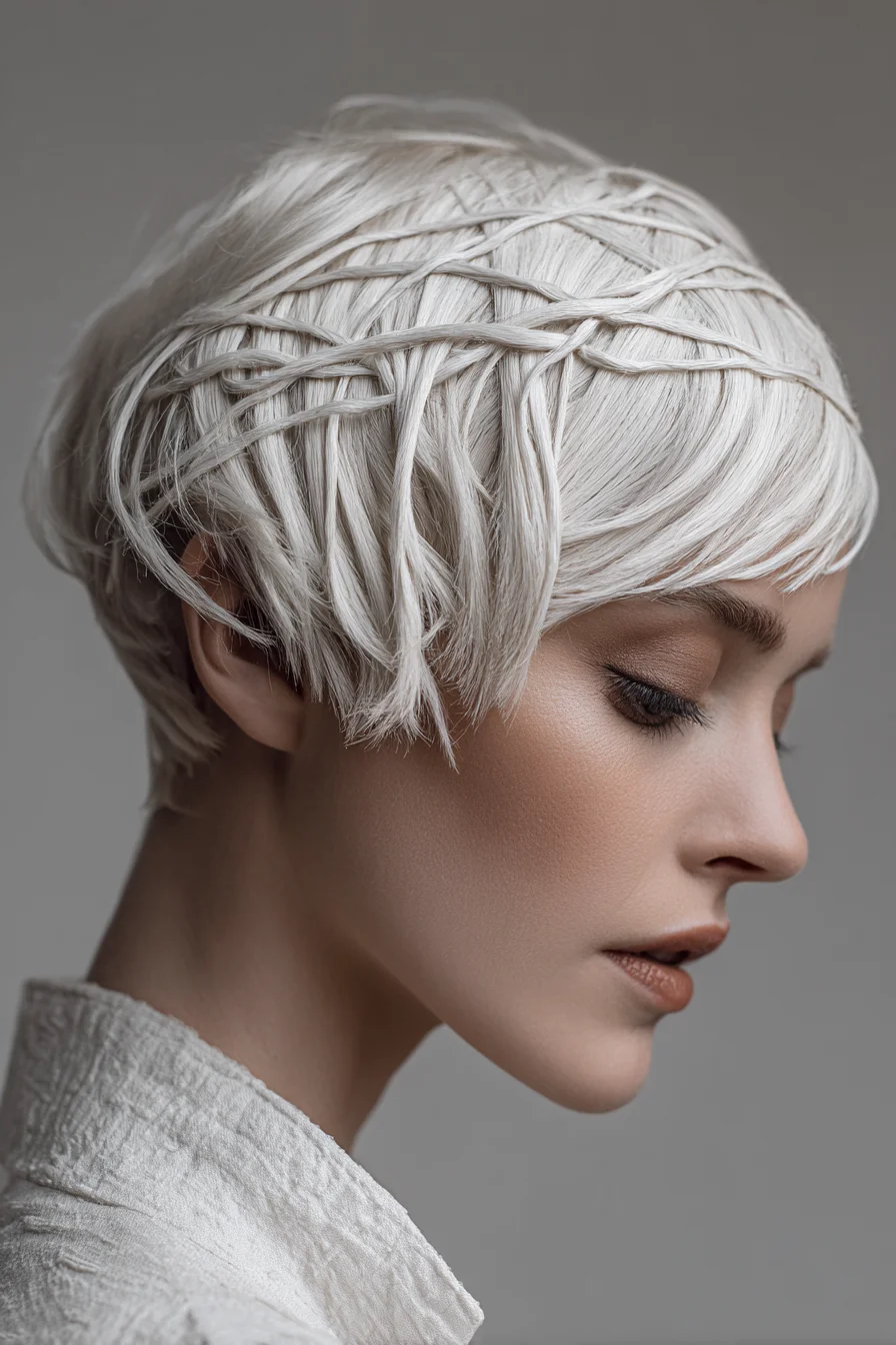 Textured Platinum Pixie with Woven Crown Detail