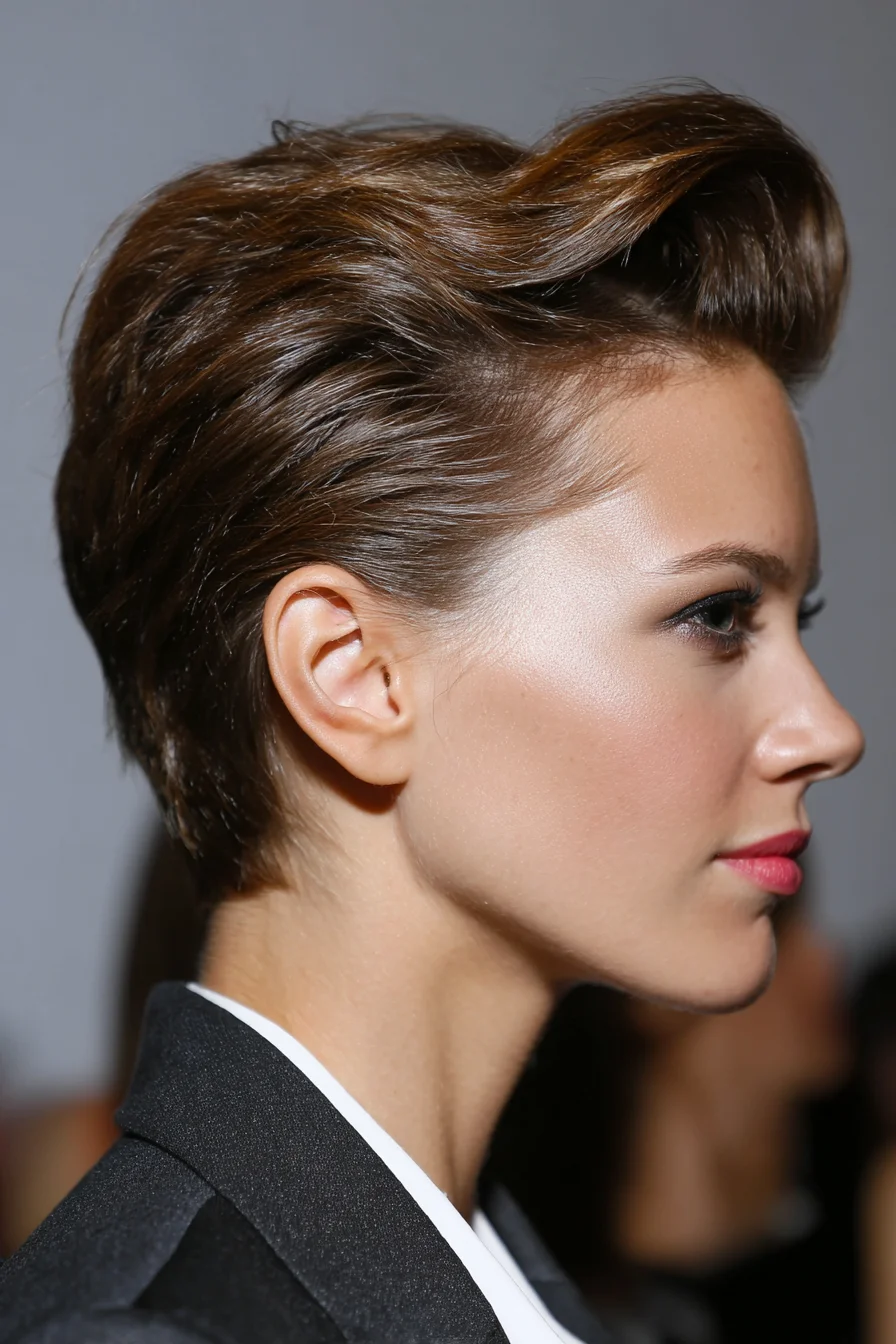 Textured Pompadour Pixie Cut — Short Tapered Sides with Voluminous Top