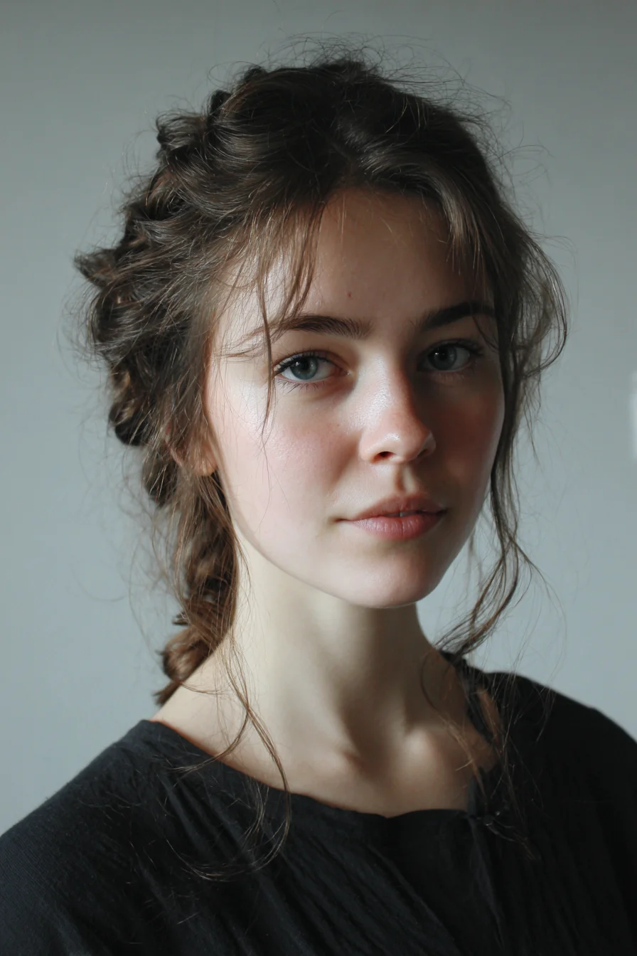 Textured Romantic Braided Updo with Face‑Framing Tendrils