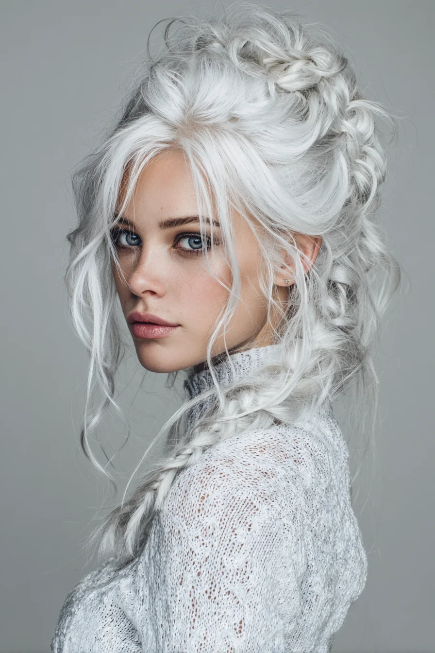 Textured Romantic Braided Updo with Loose Face‑Framing Tendrils