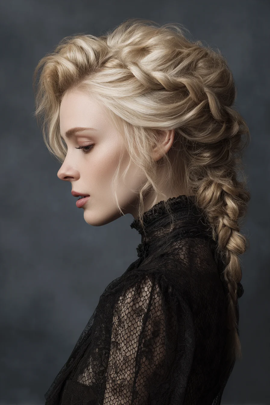 Textured Romantic Crown Braid into Loose Low Plait