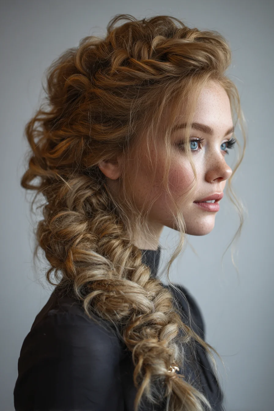 Textured Romantic Fishtail Braid with Voluminous Tousled Crown
