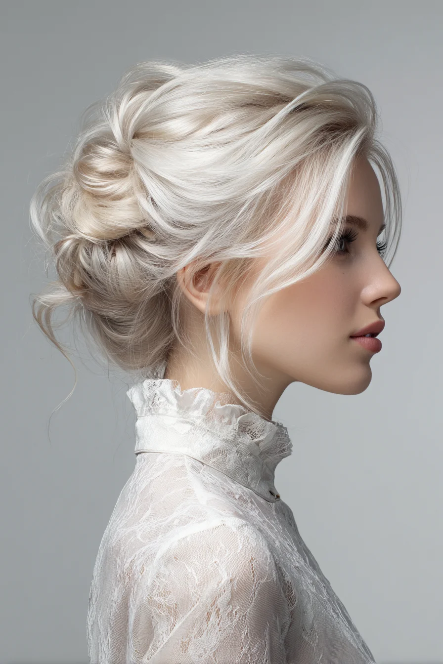 Textured Romantic Low Messy Bun Updo for Fine to Medium Hair