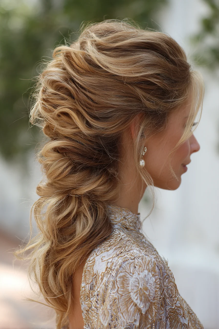 Textured Romantic Low Twisted Ponytail for Long Layered Hair