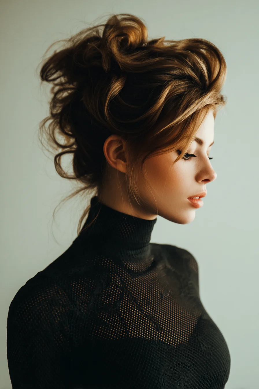 Textured Romantic Messy Updo with Face‑Framing Tendrils
